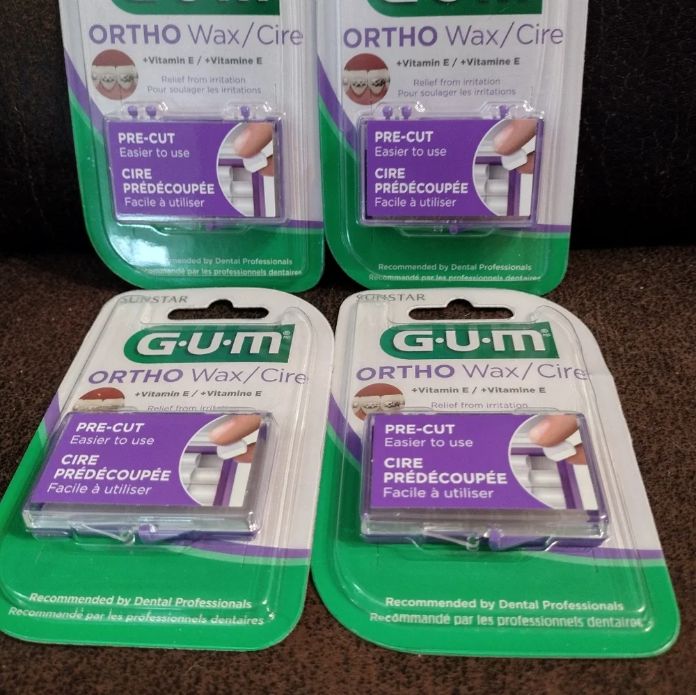 G•U•M (Sunstar) Pre-Cut Orthodontic Ortho Wax W/Vitamin E Lot= 4 Sealed Package